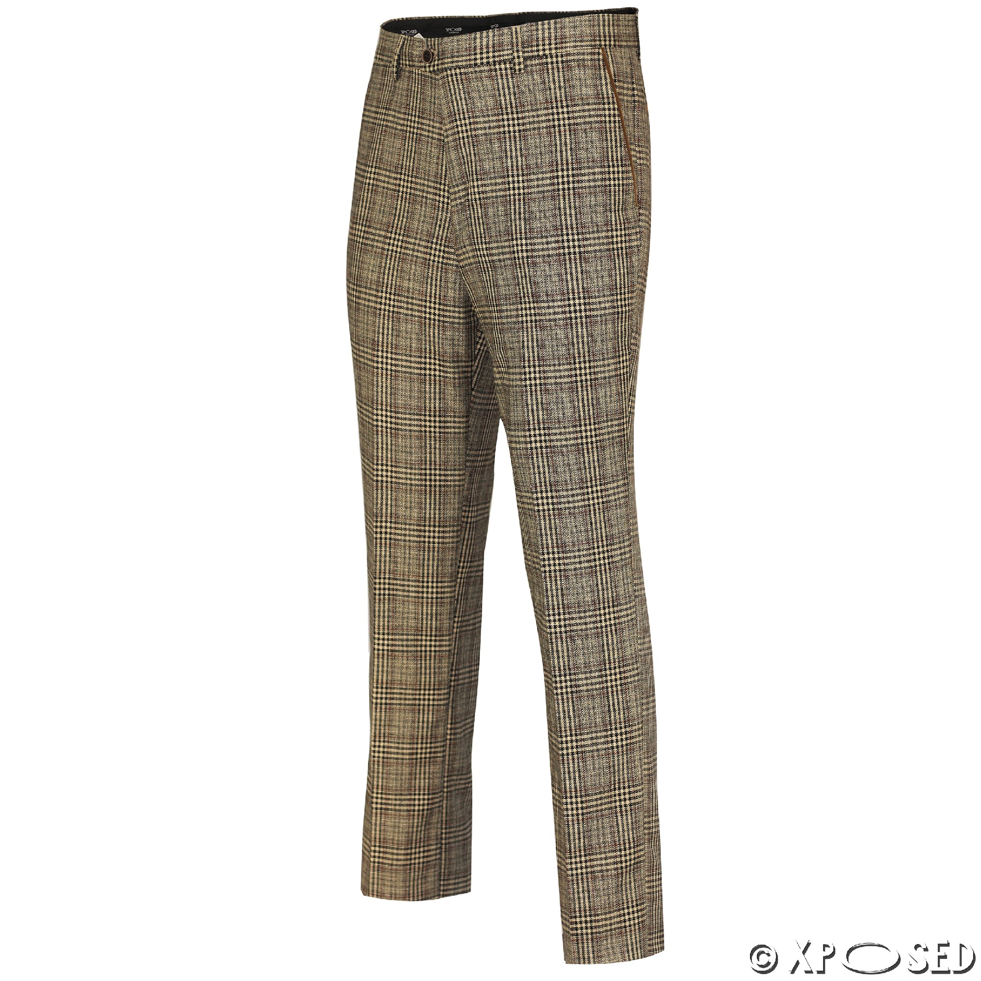 mens brown pleated trousers